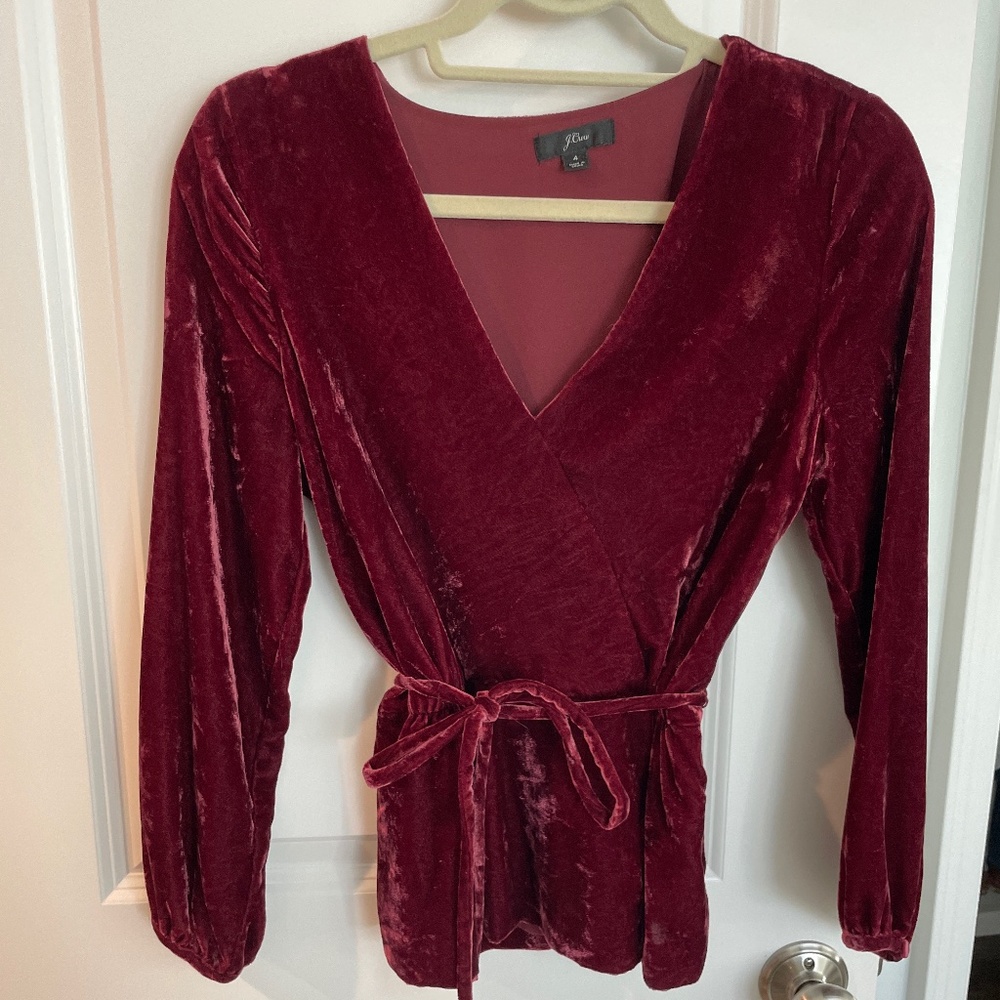 J. Crew Velvet Burgundy Blouse, Size 4